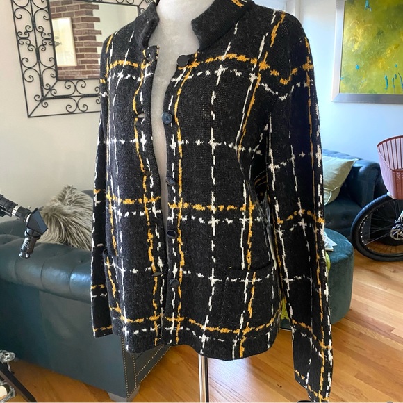 Adrienne Vittadini. Black, Yellow & White  Plaid Jacket / Cardigan. XL FAB ♥️ - Picture 15 of 17